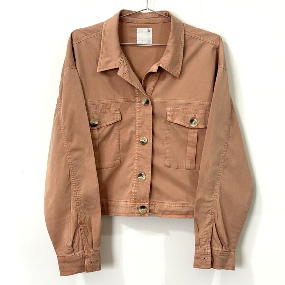 SO Jacket L Rust Orange Pinstripe Lightweight Button Front Collared Long Sleeve - Picture 1 of 12
